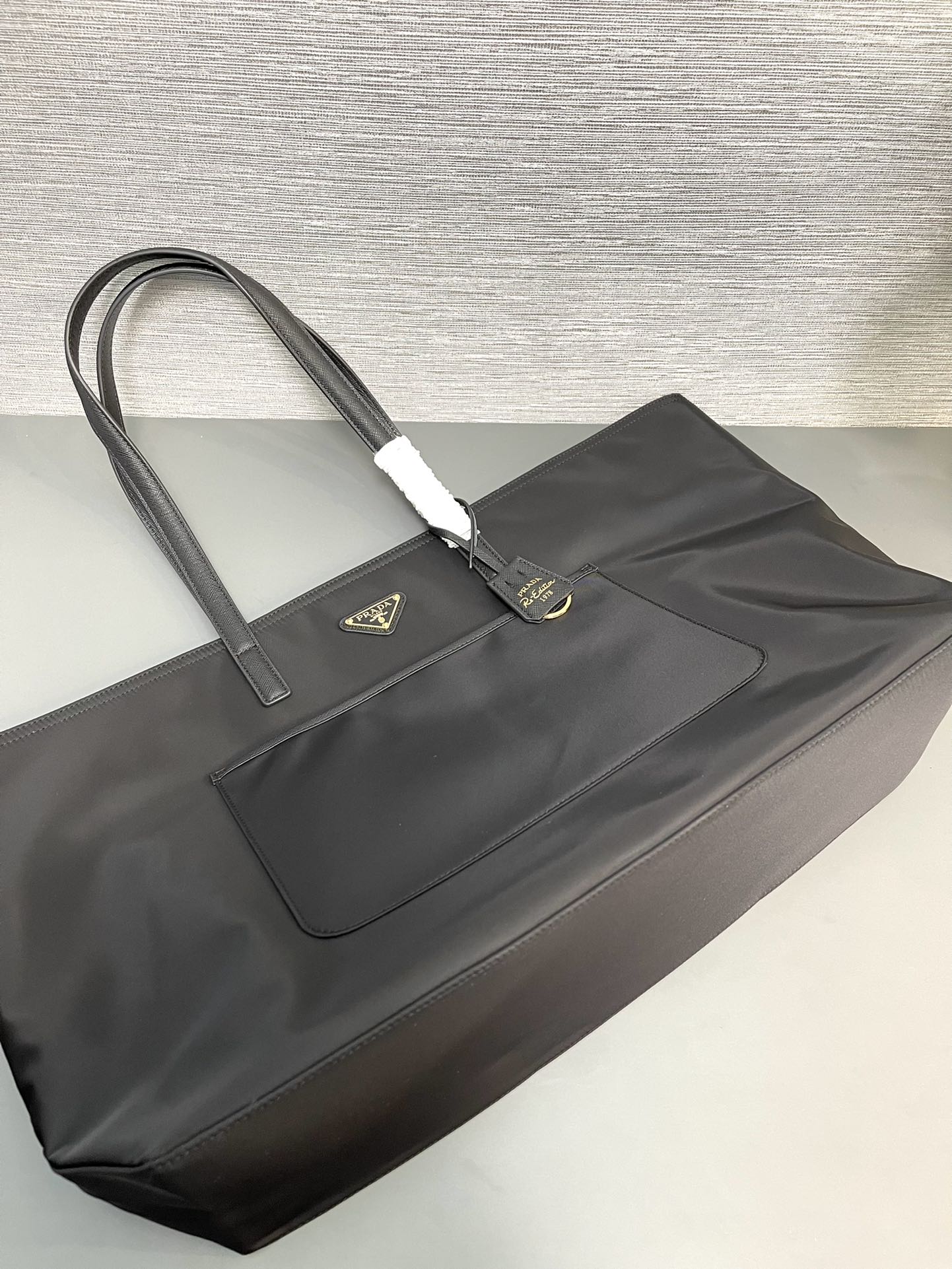 Prada Large Re Edition 1978 Re Nylon And Saffiano Leather Tote Bag Black 1BG527